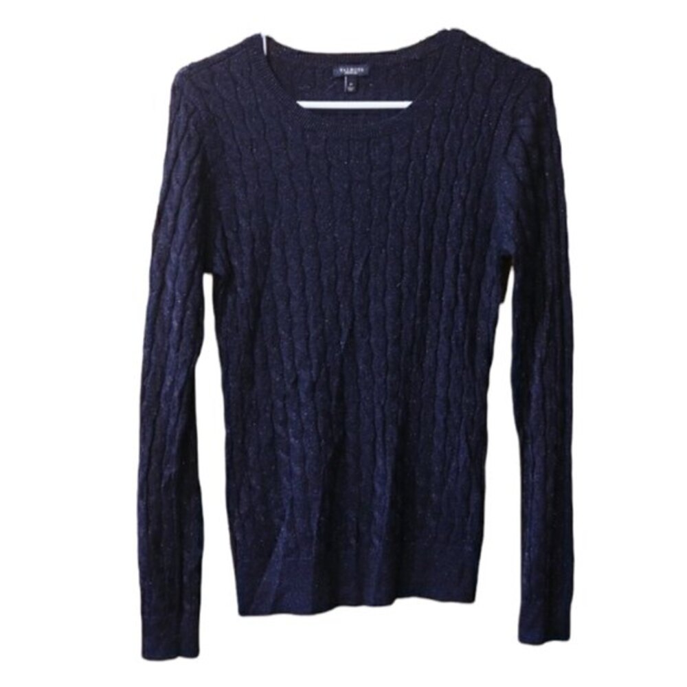 Talbots Black Metallic Sparkly Cable Knit Sweater Rayon Medium